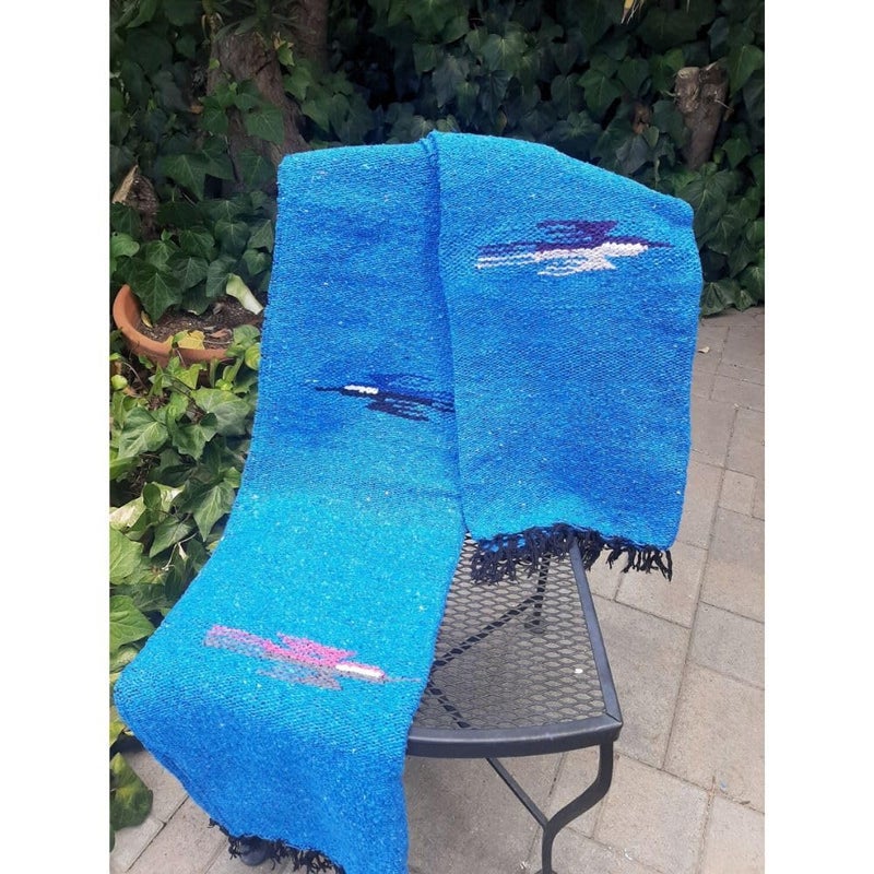 Open Road Goods Yoga Blanket - Thick Mexican Thunderbird Blanket - Handmade and Made for Yoga! (Aqua Blue) - Image 2